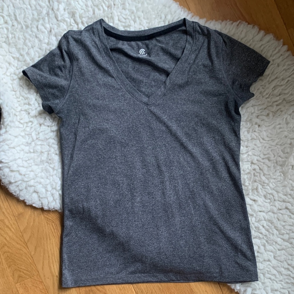 Champion Women’s V-Neck Short Sleeve Workout Top - Dark Charcoal Gray size small